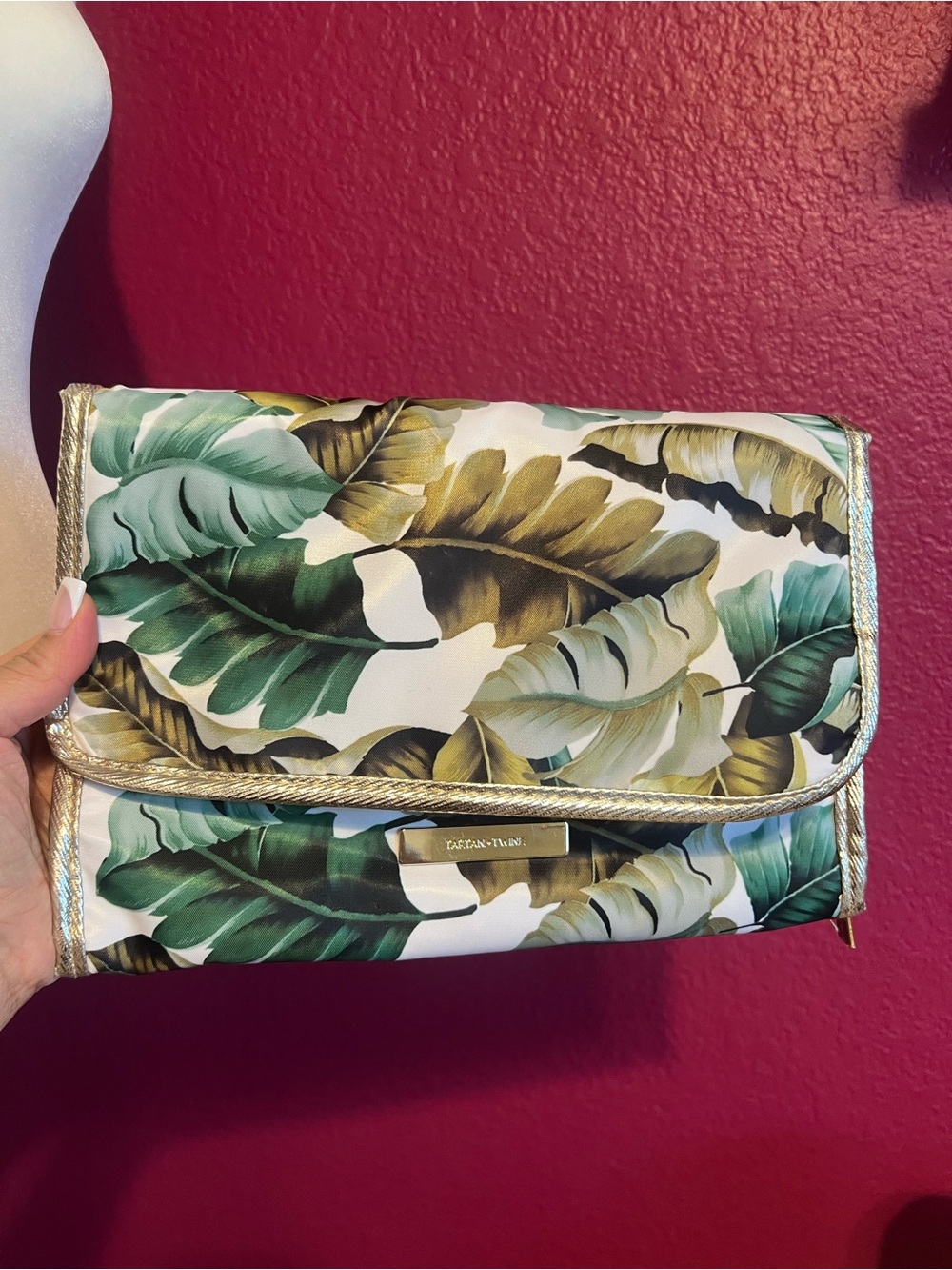Tropical Leaf Print Hanging Makeup Bag